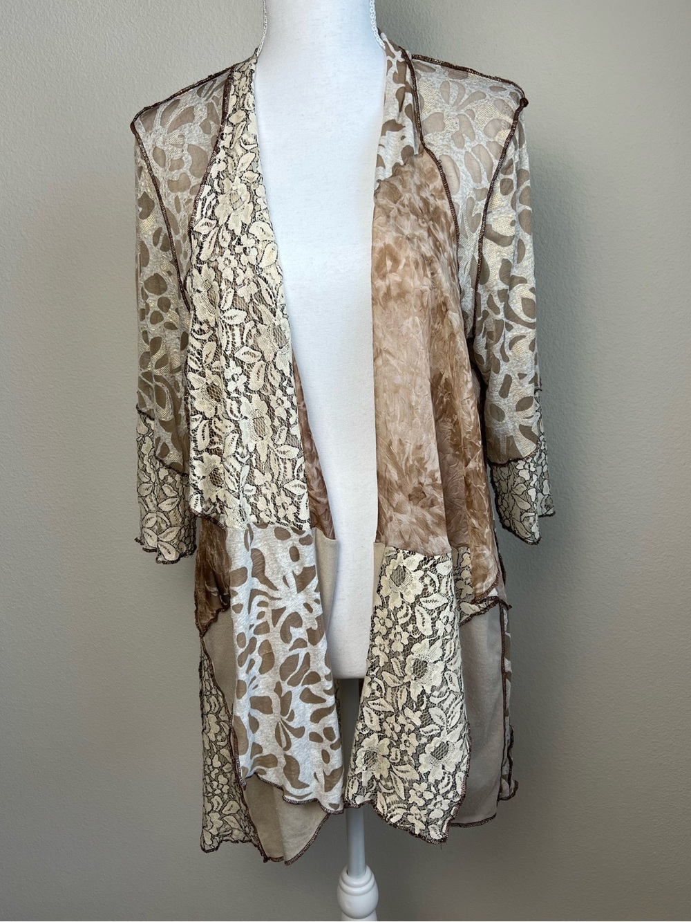 Whimsigoth Romantic Fairy Grunge‎ Lace Patchwork Kimono Open Cardigan Boho